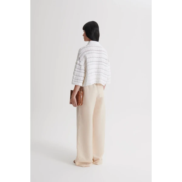 Scanlan Theodore Lace Knit Shirt in White | Tops | Luxury Shoes 