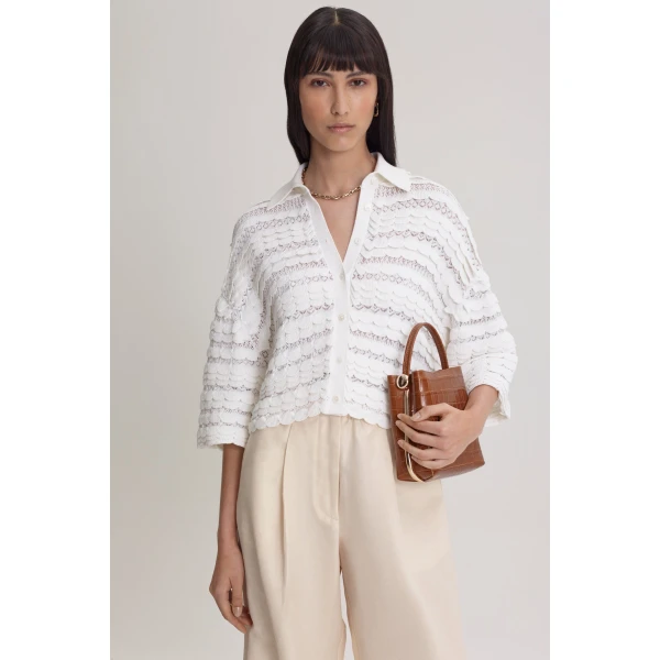 Scanlan Theodore Lace Knit Shirt in White | Tops | Luxury Shoes 