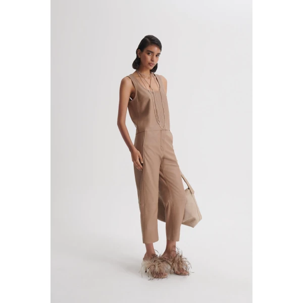 Scanlan Theodore Leather Barrel Leg Trouser in Camel