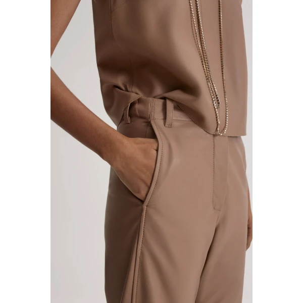 Scanlan Theodore Leather Barrel Leg Trouser in Camel