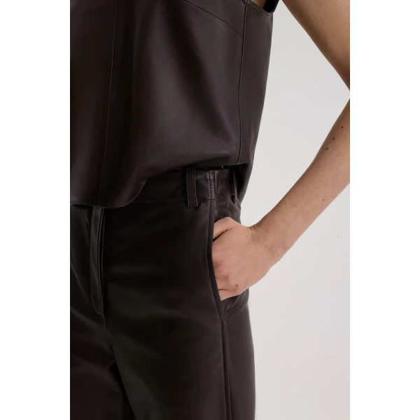 Scanlan Theodore Leather Barrel Leg Trouser in Dark Chocolate