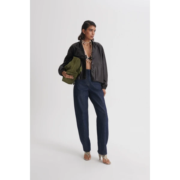 Scanlan Theodore Leather Bomber in Dark Chocolate