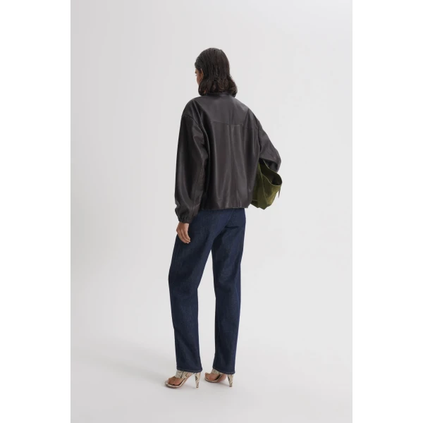 Scanlan Theodore Leather Bomber in Dark Chocolate