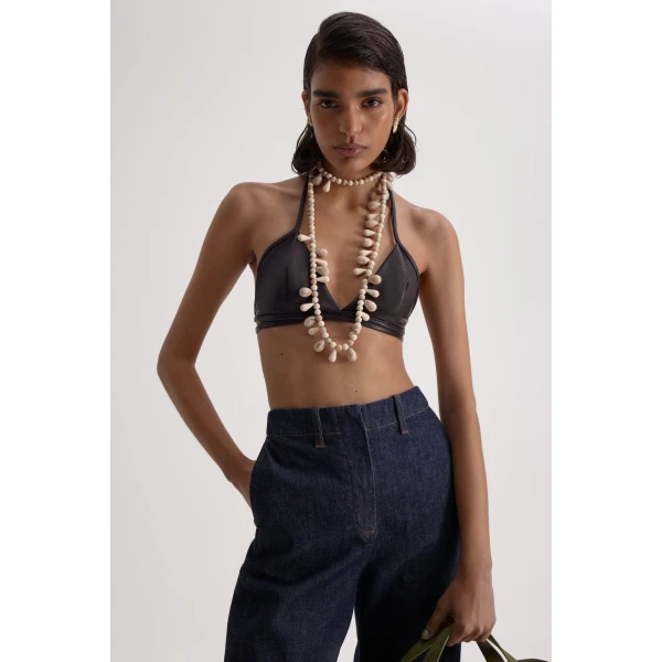 Scanlan Theodore Leather Bra in Dark Chocolate