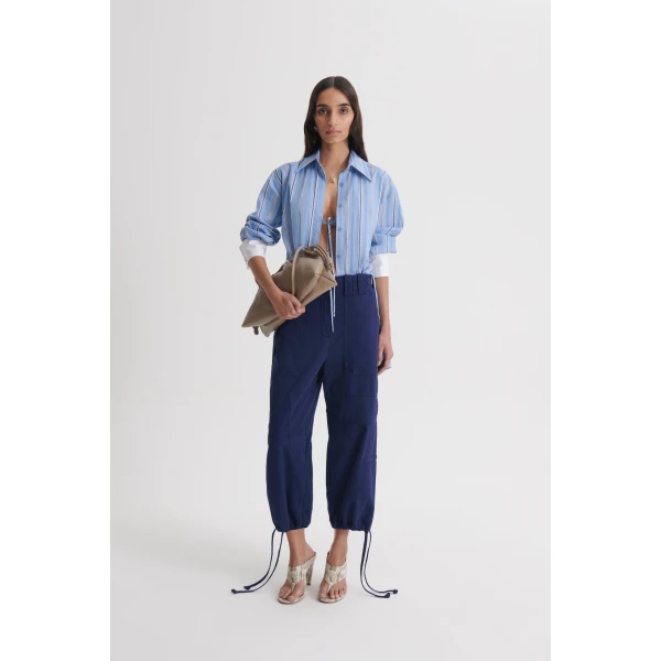 Scanlan Theodore Linen Cotton Cropped Cargo in Marine | Pants | Luxury Shoes 