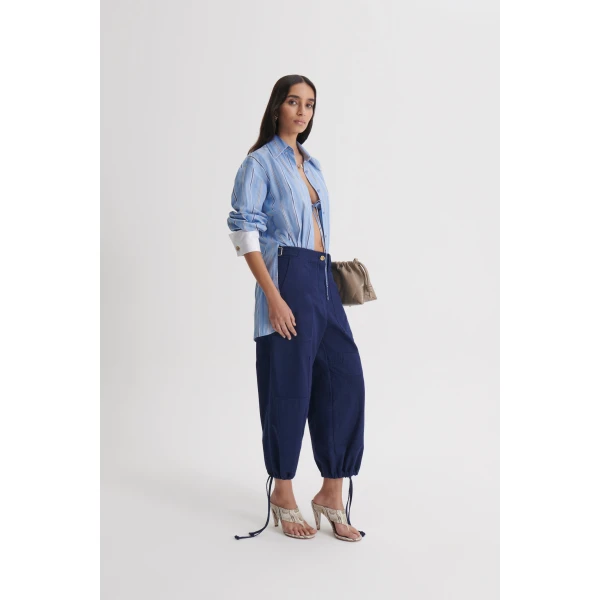 Scanlan Theodore Linen Cotton Cropped Cargo in Marine | Pants | Luxury Shoes 
