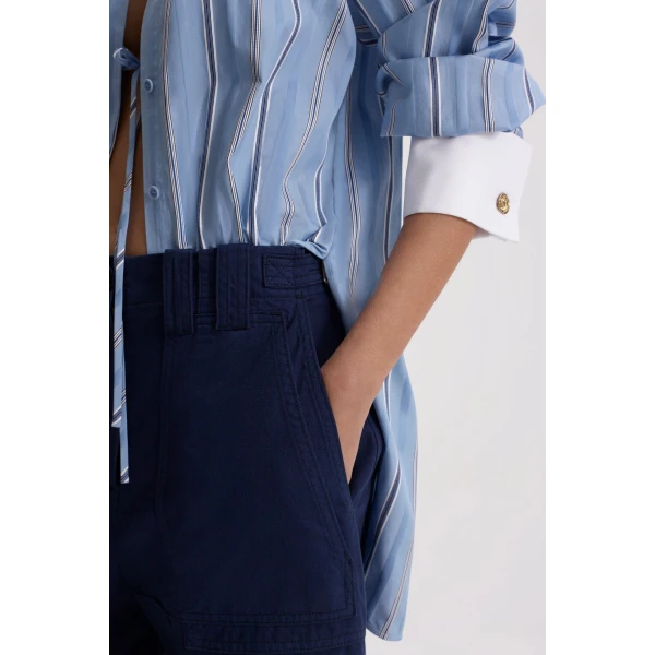 Scanlan Theodore Linen Cotton Cropped Cargo in Marine | Pants | Luxury Shoes 