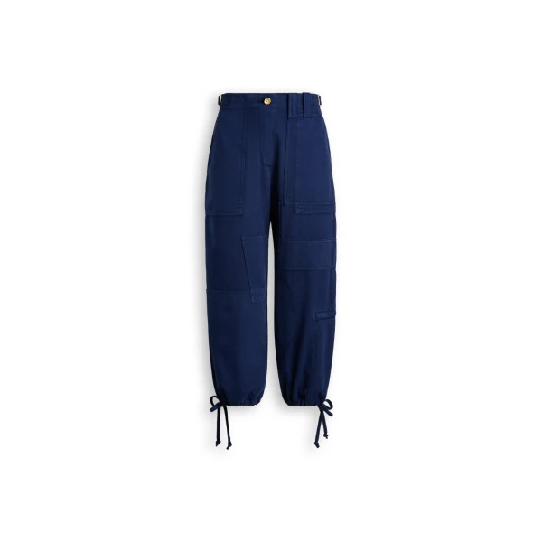 Linen Cotton Cropped Cargo in Marine