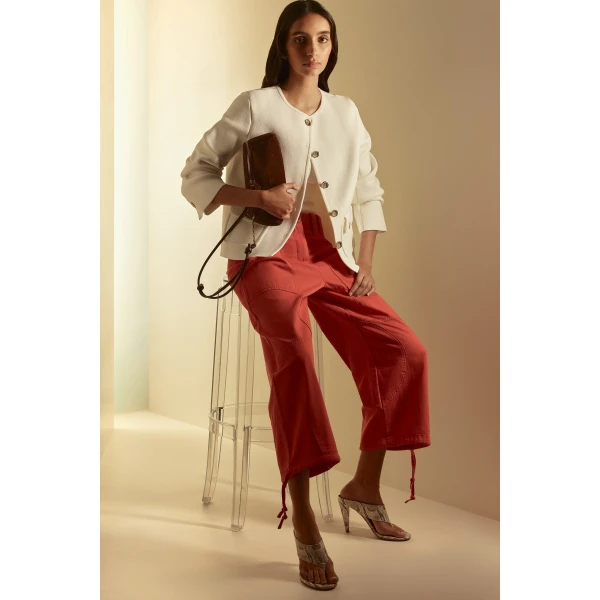 Scanlan Theodore Linen Cotton Cropped Cargo in Red | Pants | Luxury Shoes 