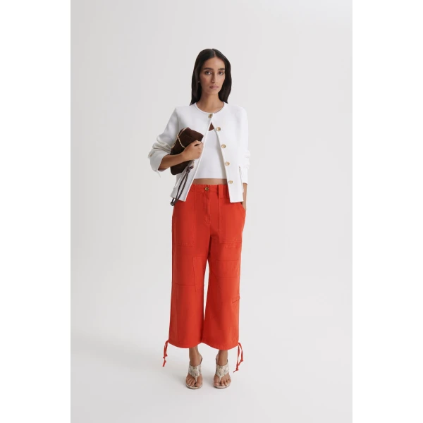 Scanlan Theodore Linen Cotton Cropped Cargo in Red | Pants | Luxury Shoes 