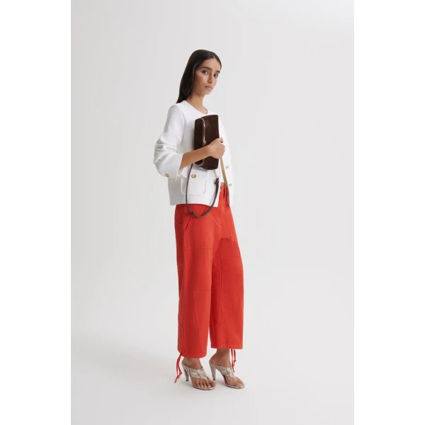 Scanlan Theodore Linen Cotton Cropped Cargo in Red | Pants | Luxury Shoes 