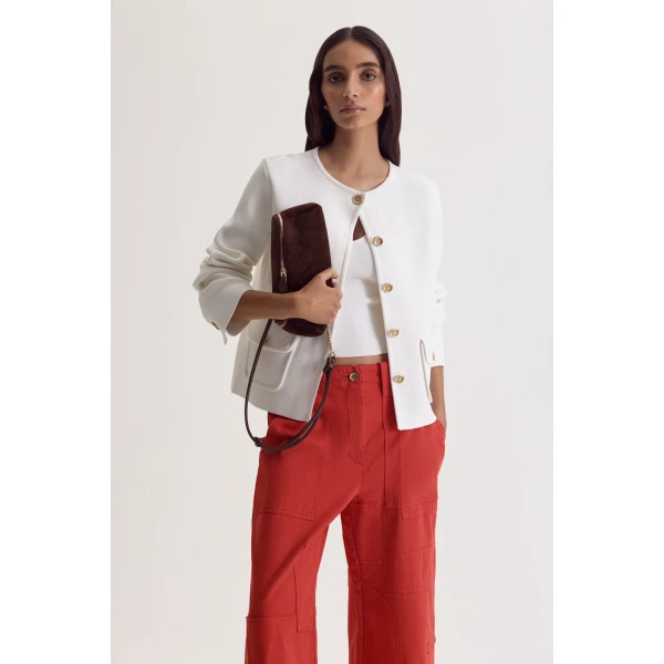 Scanlan Theodore Linen Cotton Cropped Cargo in Red | Pants | Luxury Shoes 