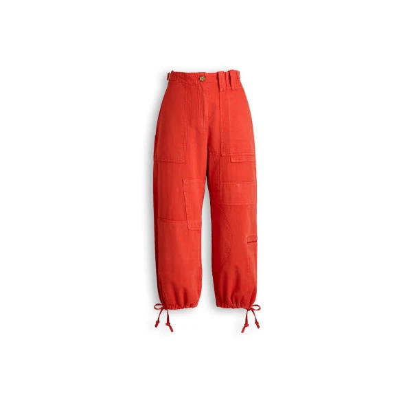 Scanlan Theodore Linen Cotton Cropped Cargo in Red | Pants | Luxury Shoes 