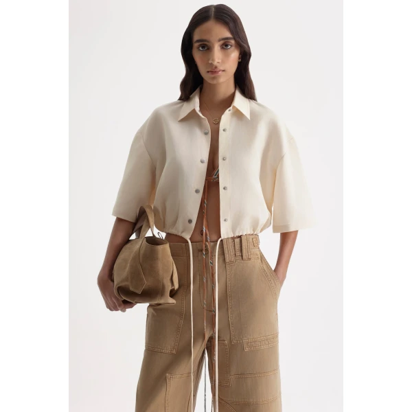 Scanlan Theodore Linen Cotton Cropped Cargo in Sandstone | Pants | Luxury Shoes 