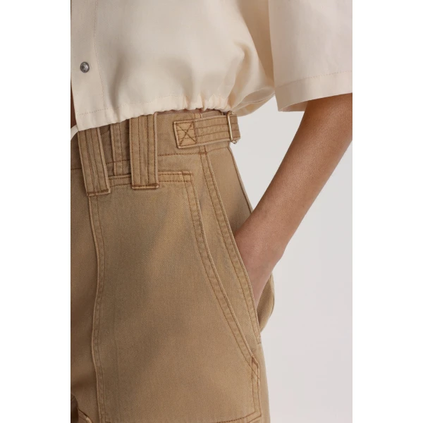 Scanlan Theodore Linen Cotton Cropped Cargo in Sandstone | Pants | Luxury Shoes 