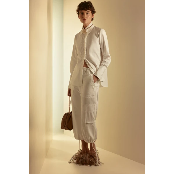 Scanlan Theodore Linen Cotton Cropped Cargo in White