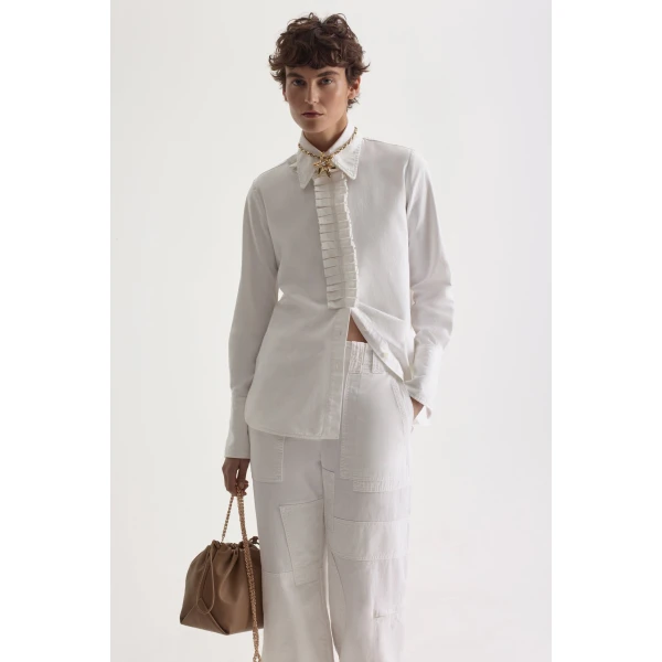 Scanlan Theodore Linen Cotton Cropped Cargo in White
