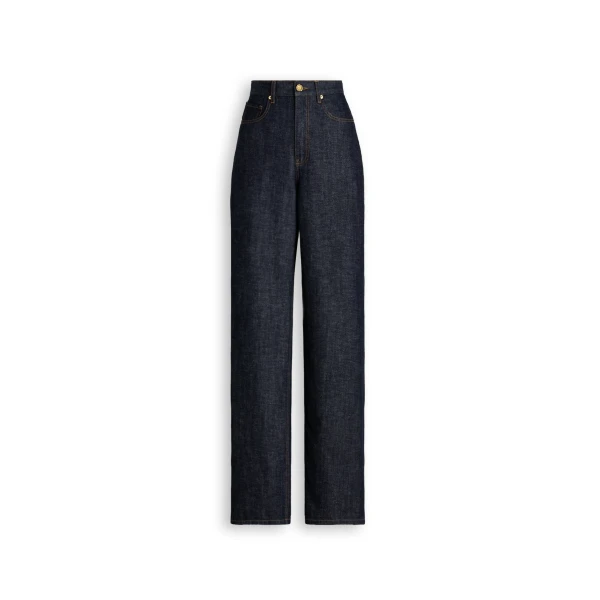 Linen Cotton Drape Leg Jean in Indigo