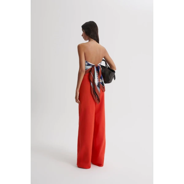 Scanlan Theodore Linen Cotton Drape Leg Jean in Red | Denim | Luxury Shoes 