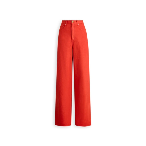 Linen Cotton Drape Leg Jean in Red