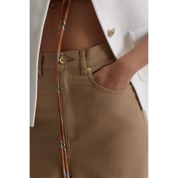 Scanlan Theodore Linen Cotton Drape Leg Jean in Sandstone | Denim | Luxury Shoes 
