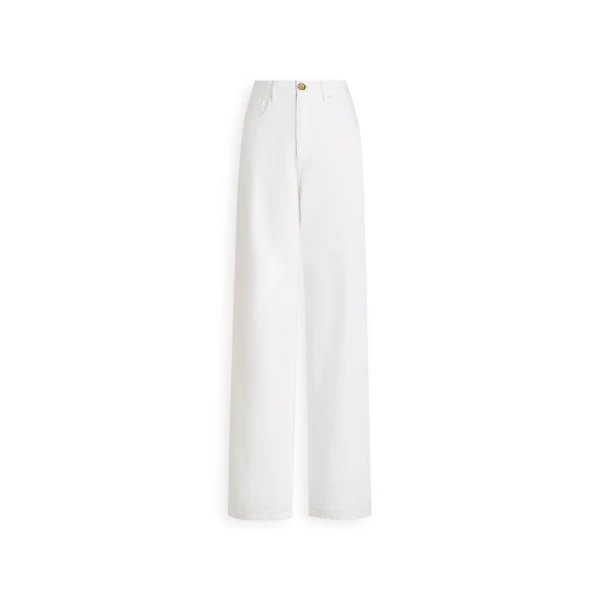 Linen Cotton Drape Leg Jean in White