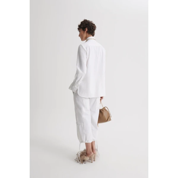 Scanlan Theodore Linen Cotton Ruffle Shirt in White