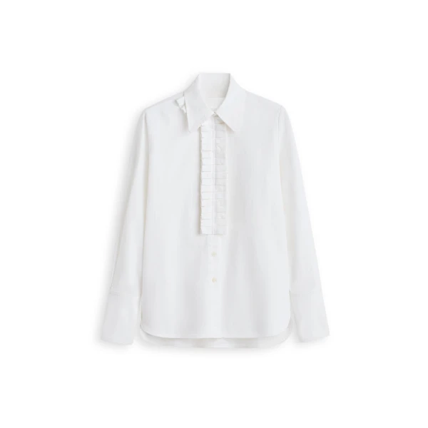 Scanlan Theodore Linen Cotton Ruffle Shirt in White