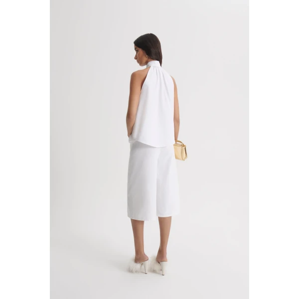 Scanlan Theodore Linen Cotton Tie Neck Top in White