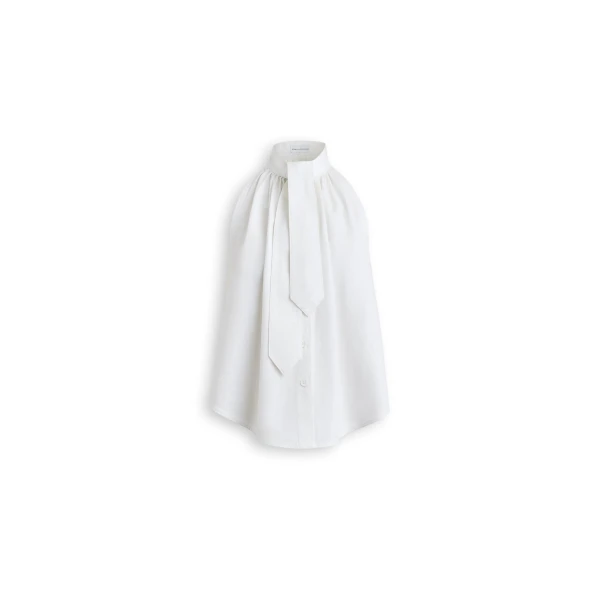 Scanlan Theodore Linen Cotton Tie Neck Top in White
