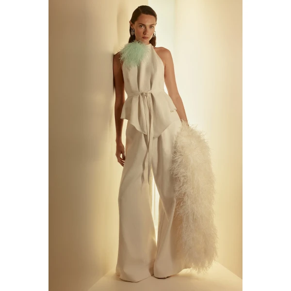 Scanlan Theodore Linen Pleat Tie Trouser in Off White | Pants | Luxury Shoes 