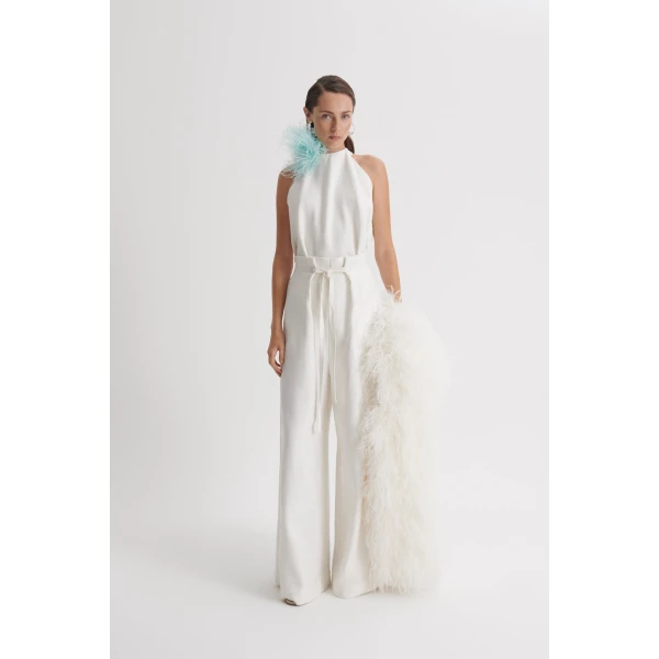 Scanlan Theodore Linen Pleat Tie Trouser in Off White | Pants | Luxury Shoes 