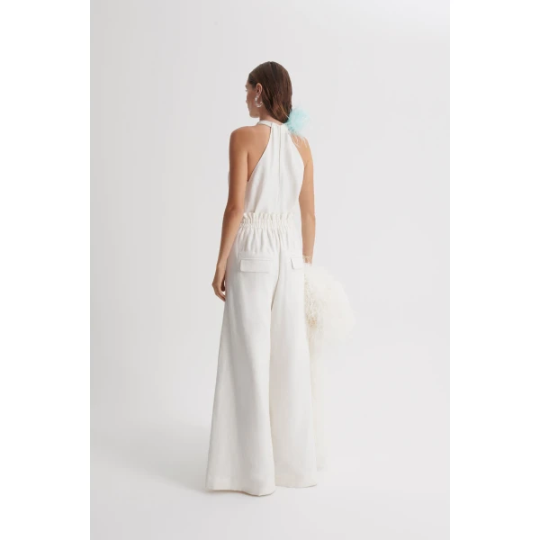 Scanlan Theodore Linen Pleat Tie Trouser in Off White | Pants | Luxury Shoes 