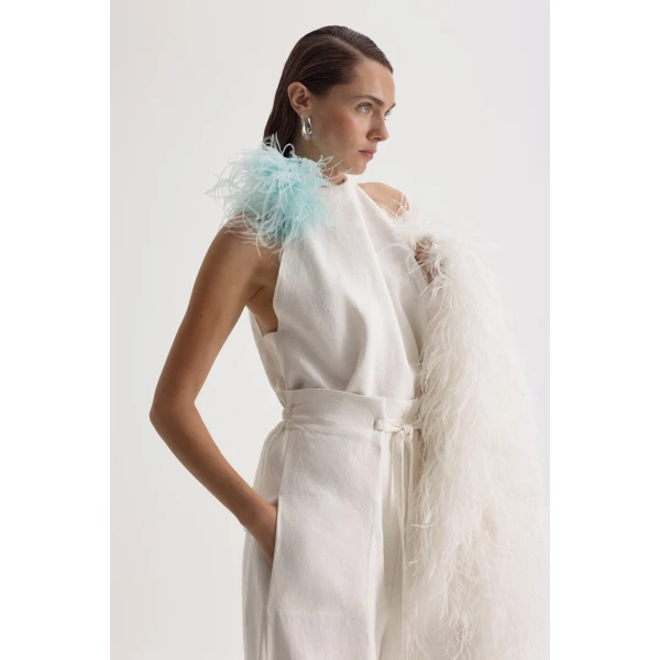 Scanlan Theodore Linen Pleat Tie Trouser in Off White | Pants | Luxury Shoes 