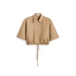 Scanlan Theodore Linen Textured Short Sleeve Shirt in Camel