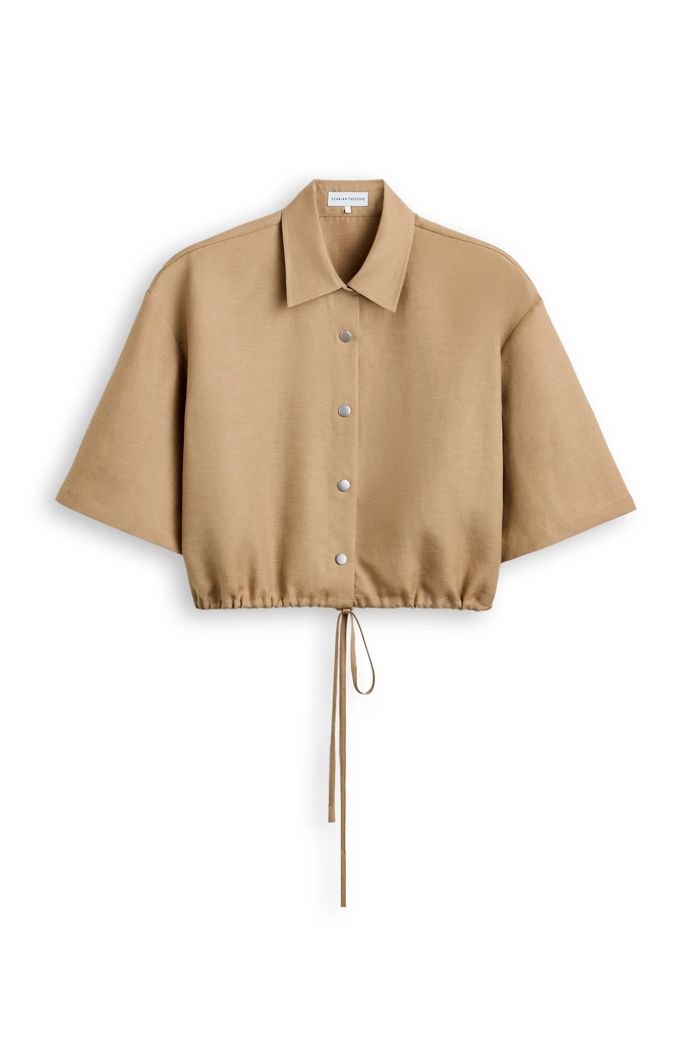 Scanlan Theodore Linen Textured Short Sleeve Shirt in Camel at Luxury Shoes Scanlan Theodore Linen Textured Short Sleeve Shirt in Camel