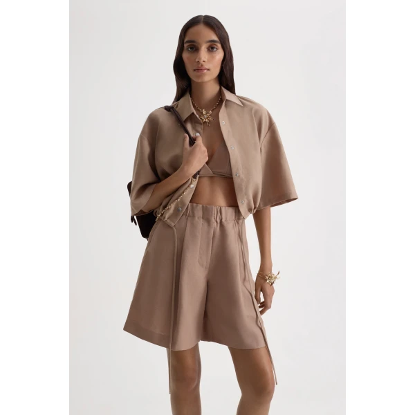 Scanlan Theodore Linen Textured Soft Short in Camel