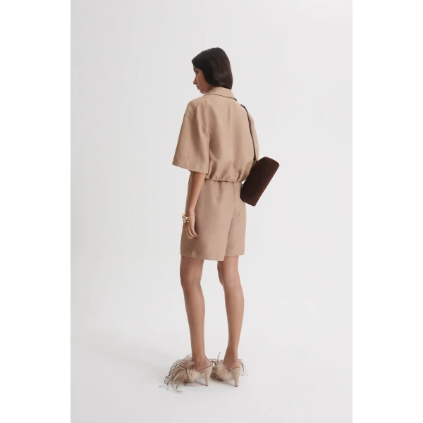 Scanlan Theodore Linen Textured Soft Short in Camel