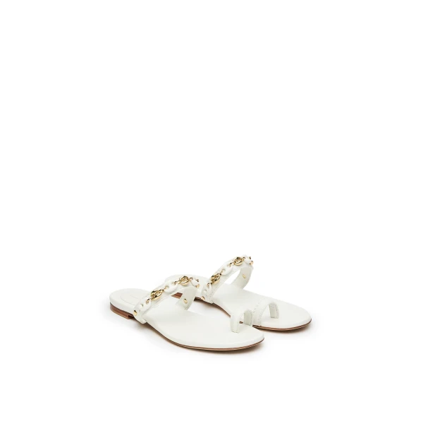 Scanlan Theodore Marine Link Chain Flat Sandal in White | Sandals | Luxury Shoes 