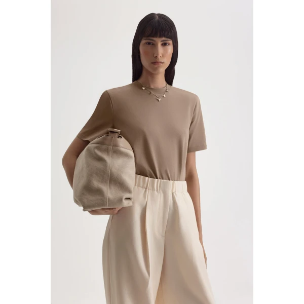Scanlan Theodore Mercerised Shoulder Pad Tee in Sandstone | Tops | Luxury Shoes 