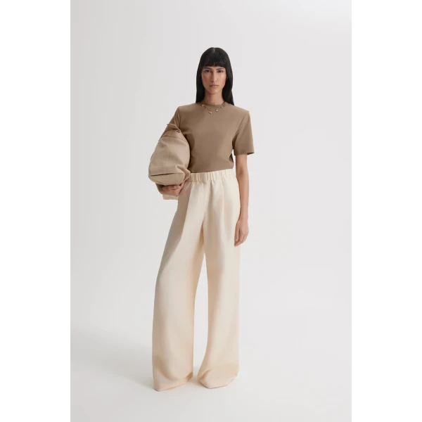 Scanlan Theodore Mercerised Shoulder Pad Tee in Sandstone | Tops | Luxury Shoes 