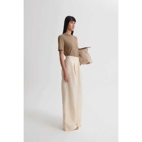 Scanlan Theodore Mercerised Shoulder Pad Tee in Sandstone | Tops | Luxury Shoes 