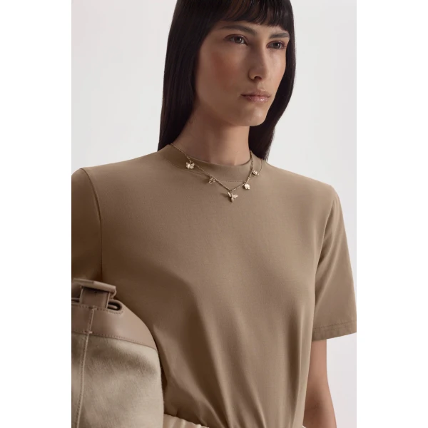 Scanlan Theodore Mercerised Shoulder Pad Tee in Sandstone | Tops | Luxury Shoes 