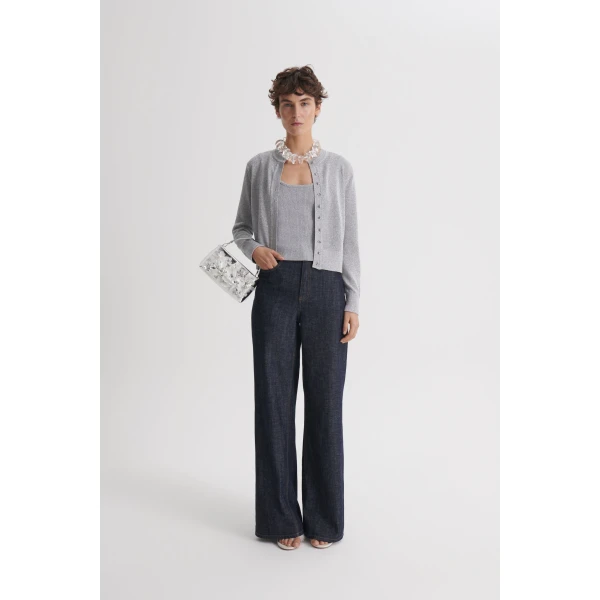 Scanlan Theodore Metallic Knit Cardigan in Silver | Cardigan | Luxury Shoes 