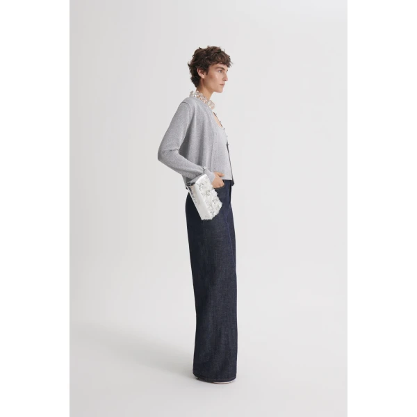 Scanlan Theodore Metallic Knit Cardigan in Silver | Cardigan | Luxury Shoes 