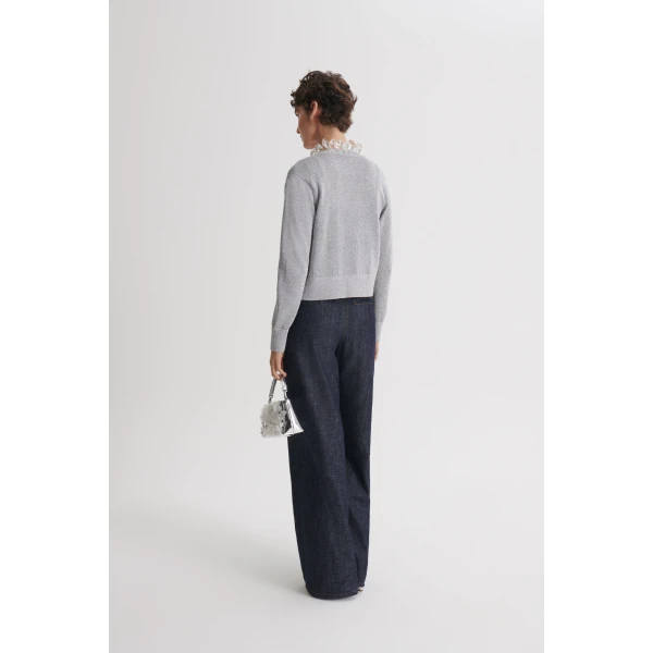 Scanlan Theodore Metallic Knit Cardigan in Silver | Cardigan | Luxury Shoes 