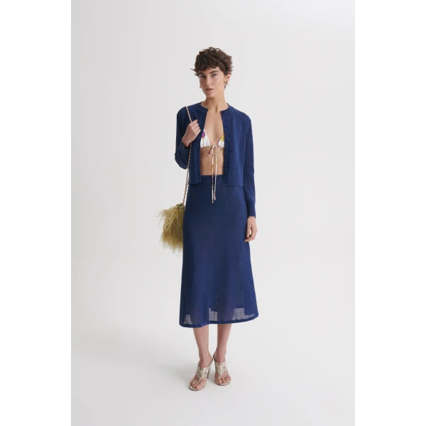 Scanlan Theodore Metallic Knit Skirt in Marine