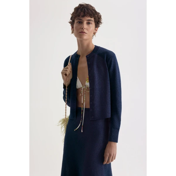 Scanlan Theodore Metallic Knit Skirt in Marine
