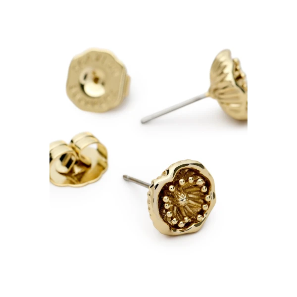 Scanlan Theodore Mini Poppy Studs in Light Gold | Earrings | Luxury Shoes 