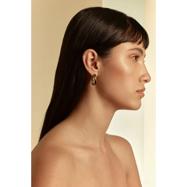 Scanlan Theodore Petra Huggie Hoops in Light Gold | Earrings | Luxury Shoes 